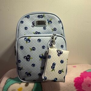 Madden Girl Blueberry print mini backpack with wallet NWT